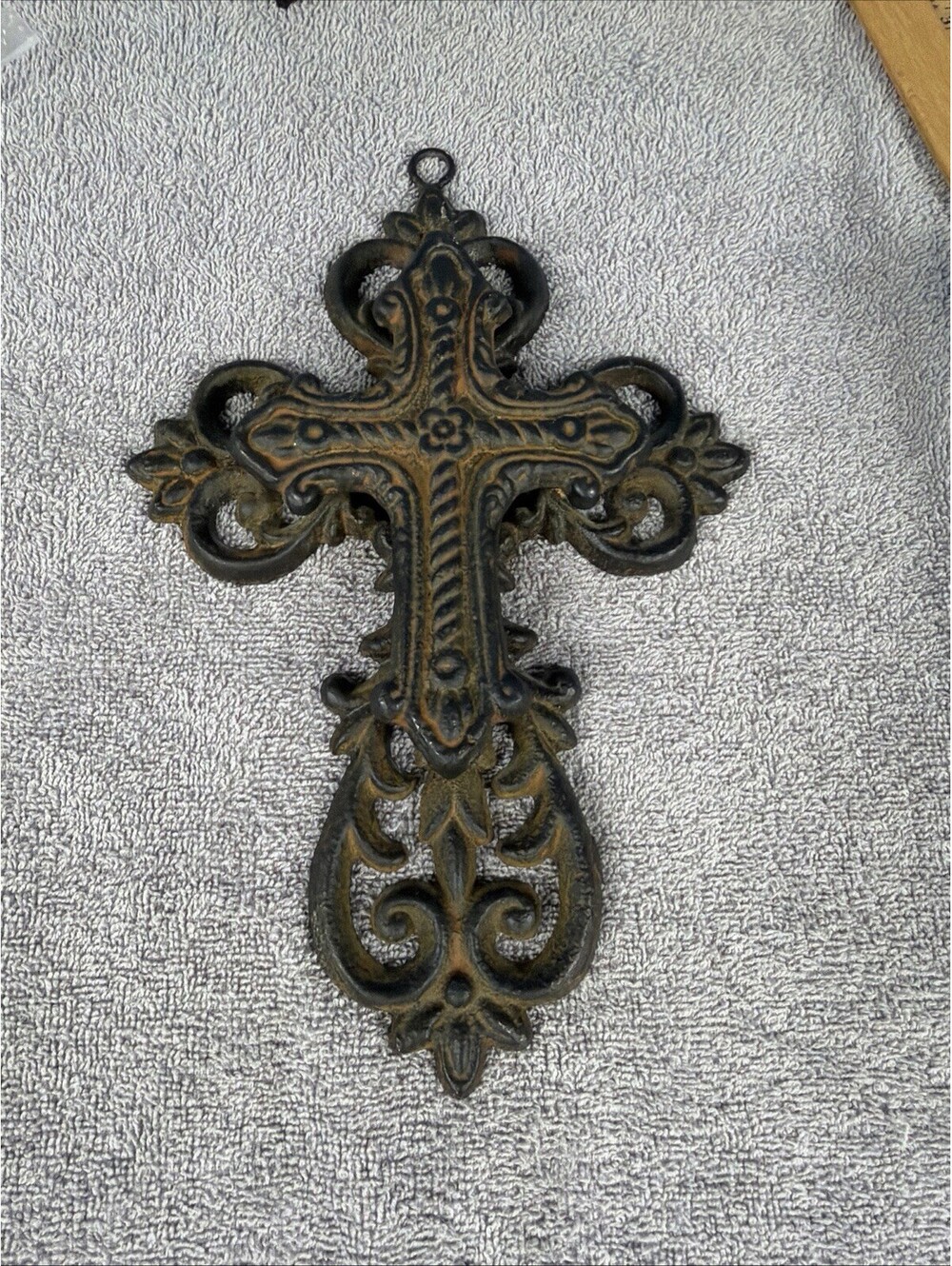 Ornate Cast Iron Double Cross Wall Hanging 10" Decoration